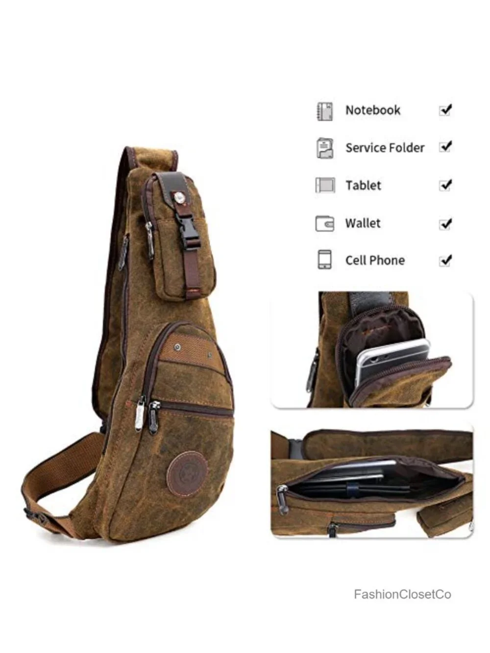 Canvas Sling Bag Crossbody Chest Pack Waterproof Daypack